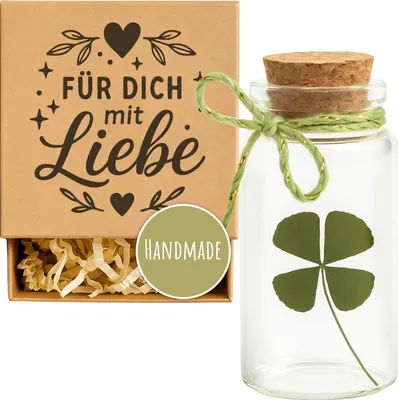 Produktbild von Kleiner Glücksbringer | echtes vierblättriges Kleeblatt im Glas | handgefertigt in Deutschland | ideales Geschenk für Silvester, Geburtstag, Hochzeit, Abschluss