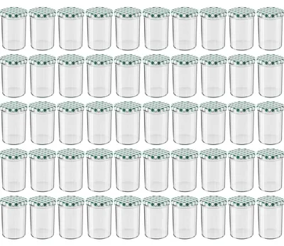 Produktbild von WELLGRO Einmachgläser mit Schraubdeckel - 435 ml, 8,5 x 12 cm (ØxH), Glas / Metall, grün karierte Deckel To 82, Gläser  Germany, verschiedene Mengen wählbar