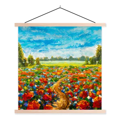 Produktbild von MuchoWow® Textilposter Malerei - Ölfarbe - Blumen - Natur 40x40 cm mit holzfarbenen Rahmen - Posterleiste