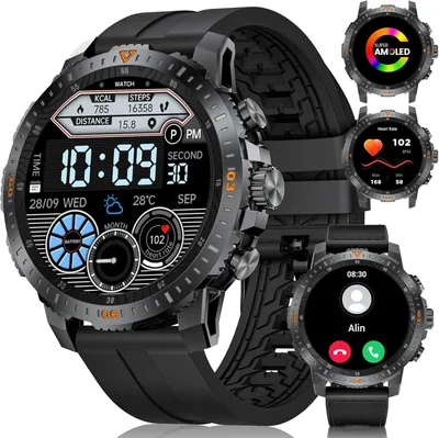 Produktbild von Militärisch Smartwatch Herren mit Telefonfunktion,1,43" AMOLED Always-On Display Armbanduhr,500mAh-Akku,100+ Sportmodi Uhren Herren mit Herzfrequenz