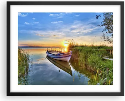 Produktbild von Gerahmtes Poster - Schwarzer Rahmen - See Boot Wasser - 50x40 cm - Wand Bild - Wanddeko - Wandbilder - Kunstposter - Wandposter - Bilderrahmen - Bilder - Kunstdruck - Wandbild - P2BAA50x40-3950