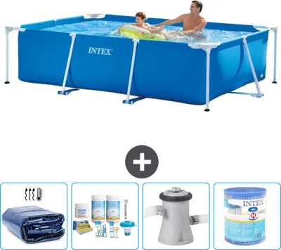 Immagine prodotto di Piscina Intex con struttura rettangolare - 260 x 160 x 65 cm - blu - include tenda da sole - pacchetto manutenzione - pompa filtro per piscina - filtro