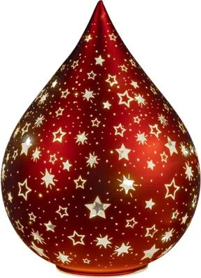 Produktbild von LED Deko Tropfen Sterne Rot 24 cm Glasleuchte + Timer (6h an / 18h aus) Farbglas Batteriebetrieben. - Stimmungslicht