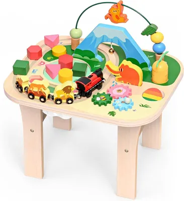 Productafbeelding van 1 motoriekspeelgoed vanaf 1 jaar - Multifunctionele tafel voor kinderen met trein - Labyrint-kralen - Vormen om in te klemmen