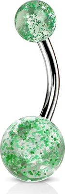 Produktbild von viva-adorno Bauchnabel Piercing Banane Barbell Chirurgenstahl Glitzer Kugeln Acryl Z317, grün