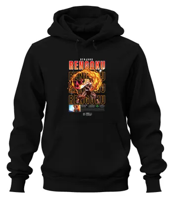 Obrázek produktu pro Rengoku Kyojuro Kimetsu no Yaiba Flame Hashira Anime Gift Uni mikina s kapucí, černá, L