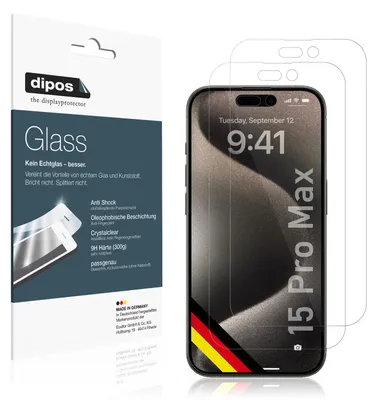 Obrázek produktu pro 2x ochranná fólie pro Apple iPhone 15 Pro Max - proti nárazům 9H fólie dipos Glass plastové sklo