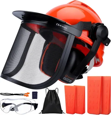 Produktbild von Forsthelm 54-63 cm, mit Gehörschutz, Visier und Fällkeilen, für Kettensägen