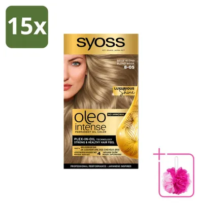 Imagen del producto de 15 unidades de tinte permanente para cabello SYOSS Oleo Intense 8-05 Rubio Beige, sin amoníaco, pack ahorro