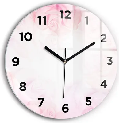 Produktbild von Wallfluent Große Wanduhr – Stilles Quarzuhrwerk - Uhr Dekoration Wohnzimmer Schlafzimmer Küche - Zifferblatt - schwarze Zeiger - 60 cm - Rosen abstrakt