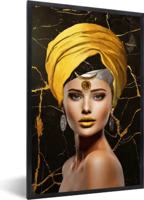 Produktbild von MuchoWow® MuchoWow® Gerahmtes Poster Frau - Abstrakt - Gelb 40x60 cm - Poster mit zchwarzem Bilderrahmen - Papierdruck - Wandbilder