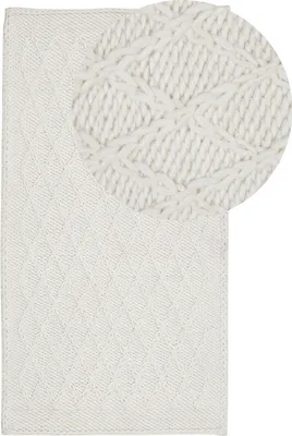 Produktbild von BELIANI Teppich Cremeweiß 80 x 150 cm Kurzflor mit Geometrisches Muster Handgewebt Rechteckig Modern