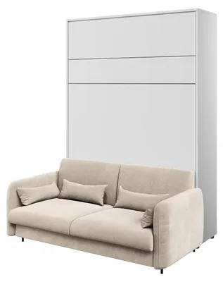 Produktbild von MEBLINI Schrankbett mit Sofa Bed Concept - Wandbett mit Lattenrost - Klappbett mit Schrank - Wandklappbett - Murphy Bed - BC-12 - 160x200cm Vertikal - Weiß Matt/Beige