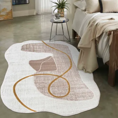 Zdjęcie produktu dla Mazovia Dywan Beżowy Abstrakcyjny - Salon, Sypialnia, Jadalnia, Biuro, Niskie Runo Nieregularny - Certyfikat OEKO-TEX®, Beżowy - 120 x 170 cm