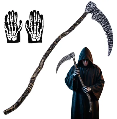 Skelett-Sense mit Handschuhen, Halloween-Kostüm, 2-teilig