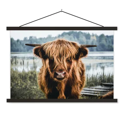 Produktbild von MuchoWow® Textilposter Kühe - Schottische Hochlandbewohner - Braun - Natur 60x40 cm mit schwarzem Rahmen - Hölzernes