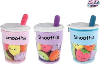 Productafbeelding van Pluche smoothie knuffelbeker met fruit, 26 cm - Fluffy Menu speelgoed