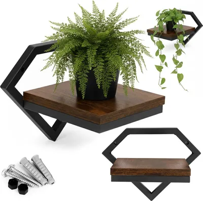 Image de Étagère suspendue pour plantes, style loft, acier et panneaux de particules