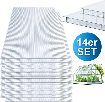 Zdjęcie produktu dla Eikuavons, 14 sztuk, płyty komorowe z poliwęglanu, 4 mm, przezroczyste, do szklarni, powierzchnia 10,25 m²