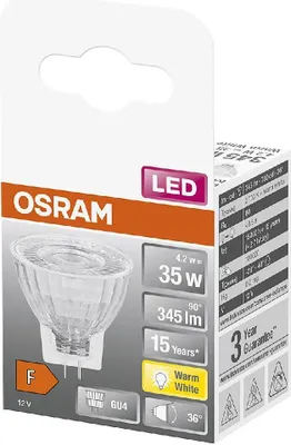 Zdjęcie produktu dla OSRAM LED Reflektorlampe MR11 4,2W GU4 345lm 12V 2.700 K 36° 351479 4058075433380