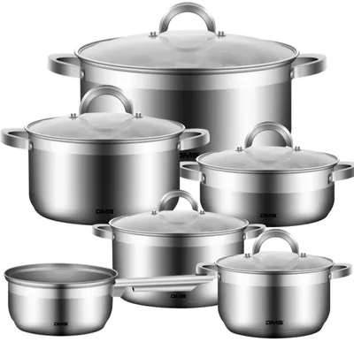 Produktbild von DMS® Edelstahl Topfset 11-teilig mit Glasdeckel, Induktion Kochtopf Kochgeschirr