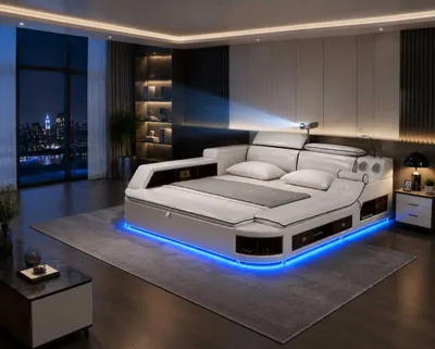 Produktbild von Elegantes Designerbett Weiß mit Stauraum USB und moderner Schlaftechnologie
