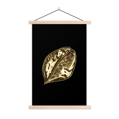 Produktbild von MuchoWow® Textilposter Blatt - Schwarz und Gold - Pflanze 40x60 cm mit holzfarbenen Rahmen - Poster