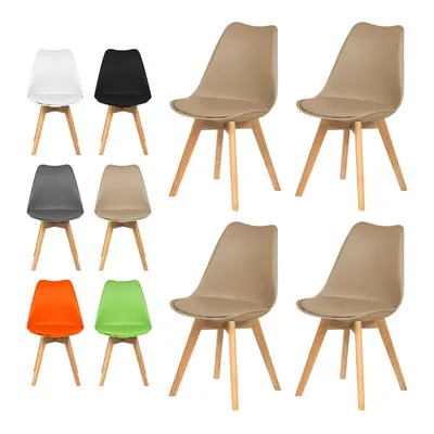 Immagine prodotto di xDays Set di 4 sedie da pranzo marroni – Sedia Tulip – Seduta in PP – Gambe in legno – 120 kg