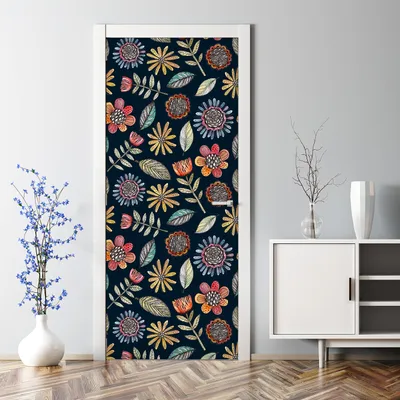 Produktbild von Dekorative Türposter Aufkleber selbstklebend Klebefolie Abnehmbarerdeko Blumen Farbenfroh 85 x 200 cm