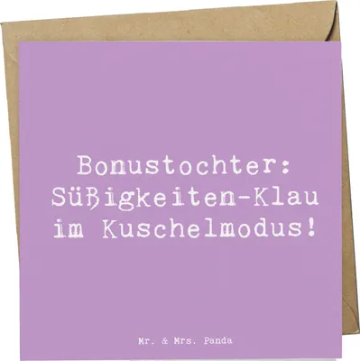 Produktbild von Mr. & Mrs. Panda doppelkarte Spruch Bonustochter Überraschungen - Lavendeltraum - Geschenk, humor, Freude, Stieftochter, Dankeschön, Geburtstage, Patchworkfamilie