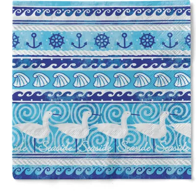 Produktbild von Sovie HOME Serviette Seaside in Blau-Weiss aus Tissue 33 x 33 cm, 3-lagig, 20 Stück - Maritim