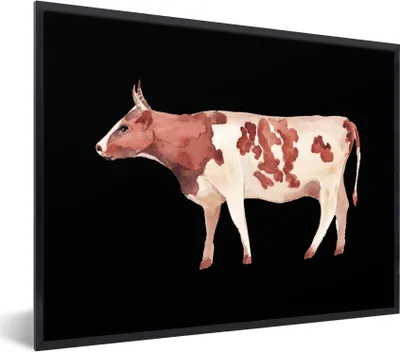 Produktbild von MuchoWow® MuchoWow® Gerahmtes Poster Kuh - Illustration - Schwarz 80x60 cm - Poster mit zchwarzem Bilderrahmen - Schwarzem - Mit Gestell