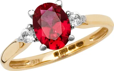 Produktbild von Stylischer 9 Karat (375) Gold Damen - Solitärring mit Rubin (synth.), Saphir (synth.), 59 (18.8); TRS20618RSR