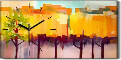 Produktbild von Wanduhr Uhr Wandbild Leinwand Quarz 60x30 Abstrakte Bunte Malerei Landschaft - schwarze Hände
