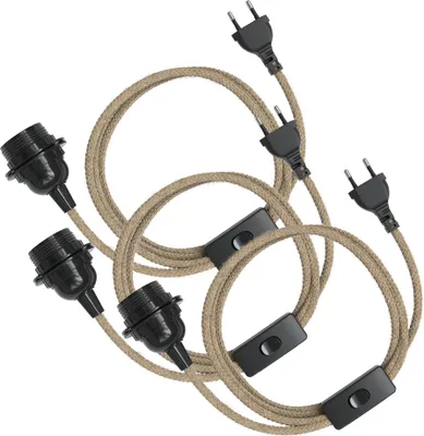 Produktbild von EAZY CASE 3x E27 Lampenfassung mit Kabel 5m, aus Baumwolle, mit Ein- und Ausschalter, Sockeladapter in Braun