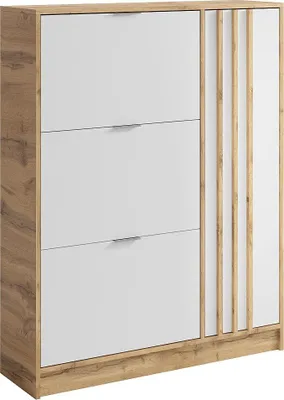 Produktbild von Schuhschrank mit 1 Tür und 3 Klappenfächern - Natur & Weiß - JANAKIA