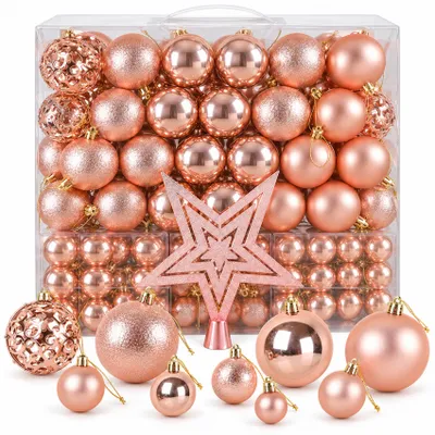 Produktbild von 139er Set Weihnachtskugeln, Christbaumkugeln Kunststoff Set, Christbaumschmuck mit Baumkronensterne, Weihnachten Deko Kugeln, für Innen-/Außenbereich