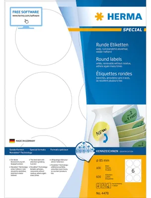Obrázok produktu pre HERMA 4478, Biela, Samolepiaci štítok, A4, Papája, Laserový, Odnímateľné