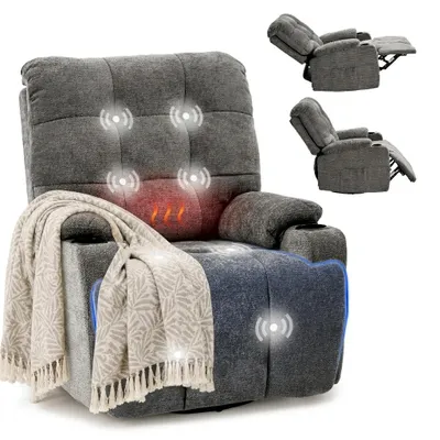 Image de FLEXISPOT XR7 CURVE, fauteuil relax électrique, fauteuil de massage avec fonction de chauffage, rotation à 360°, port USB et couverture, inclinable de 105° à 165°, capacité jusqu'à 200 kg, couleur gris