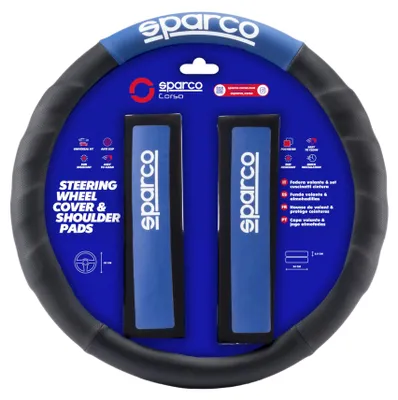 Immagine prodotto di SPARCO Coprivolante Set di spallacci Universale Protettore del Volante Nero Blu