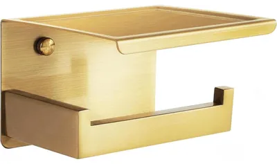 Produktbild von Toilettenpapierhalter ohne Bohren mit Ablage, selbstklebend, Edelstahl gebürstet Gold