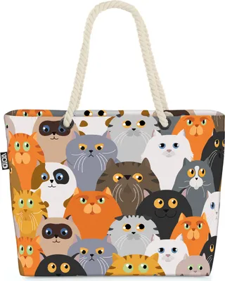Produktbild von VOID Cartoon Katzen Strandtasche Shopper 58x38x16cm 23L XXL Einkaufstasche Tasche Reisetasche Beach Bag