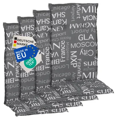 Produktbild von NYVI Gartenstuhl Auflagen Hochlehner 4er Set Barcelona - UV-Beständig, Atmungsaktiv, Strapazierfähig - Hochlehnerauflagen Sitzkissen Outdoor - Sitzauflagen für Gartenstühle 118x50cm Städtenamen