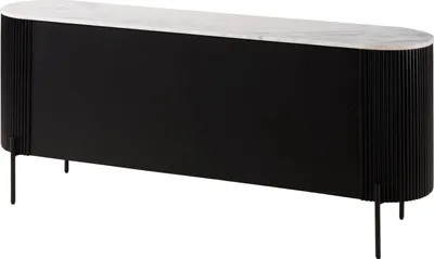 Image de MASSIVMOEBEL24 | Buffet en bois de Manguier 180x40x76 noir laqué / marbre blanc BARCELONA #101
