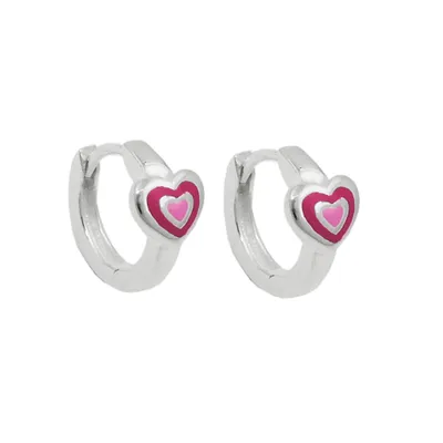 Produktbild von Creole 12x2mm Klappscharnier Herz zweifarbig pink-lackiert Silber 925 pink 12x2mm
