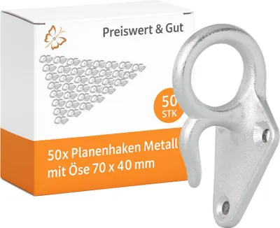 Produktbild von 50x Dreilochplanenhaken aus Gusseisen 70x40mm für den Anhänger verzinkt Planenhaken in Silber Netzhaken und Spannhaken