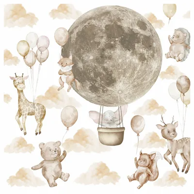 Produktbild von Muralo Wandsticker Set für Kinder TIERE MIT BALLONS 120x60 cm Wandaufkleber Set Boho Stil