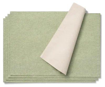 Productafbeelding van Elzusha - Set van 4 Placemat in Faux Linnen - 33 x 48 cm in Saliegroen en Crème Wit voor Tafelbescherming