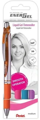 Produktbild von Pentel EnerGel, Ausziehbarer Gelschreiber, Blau, Orange, Rose, Violett, Mehrfarbig, Silber, Kunststoff, Gummi, Fettdruck, Rund