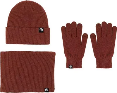 Produktbild von Erwärmte Schneehandschuhe Set mit Wollmütze und Sensortasthandschuhen - braun